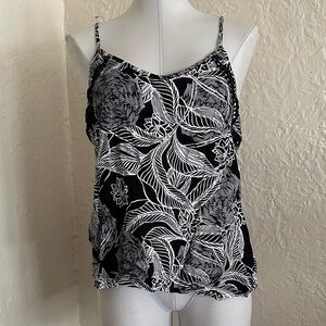 Roxy Black White Floral Diamond Crochet Tank Top Camisole NWT Small